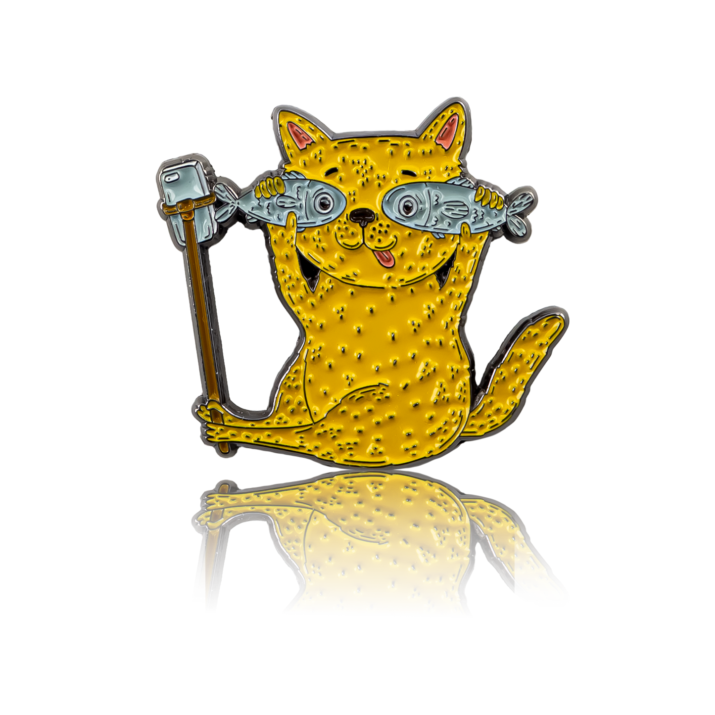 Orange cat with fishes enamel pin