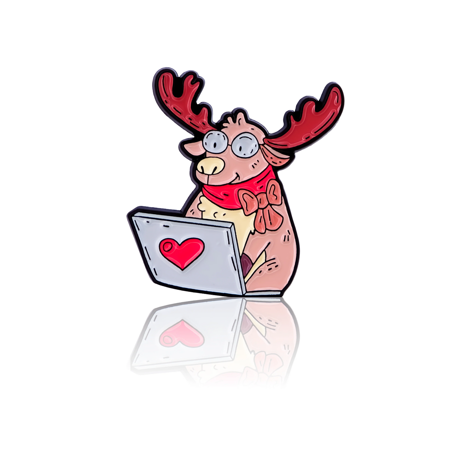 Cute moose with laptop in glasses