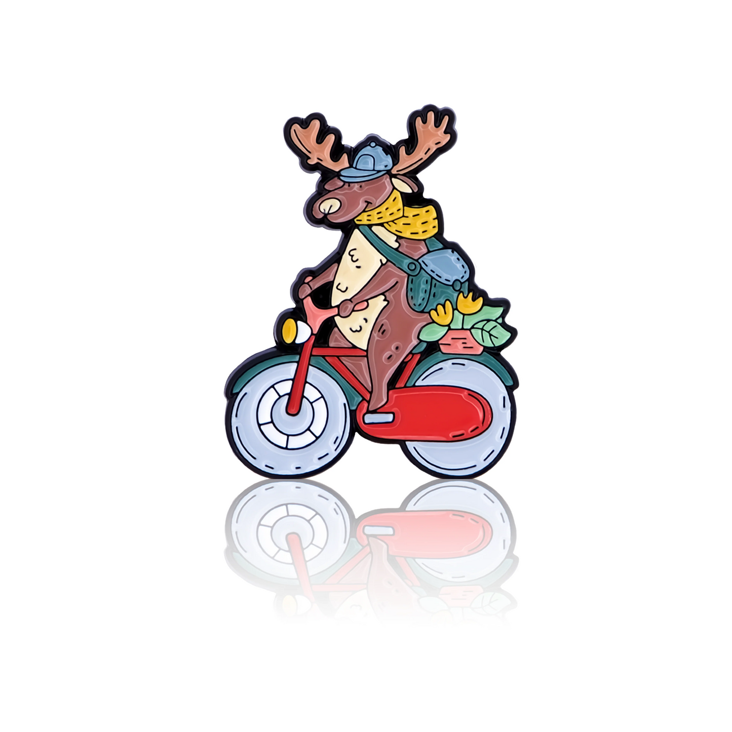 Cute moose on a bicycle with flowers