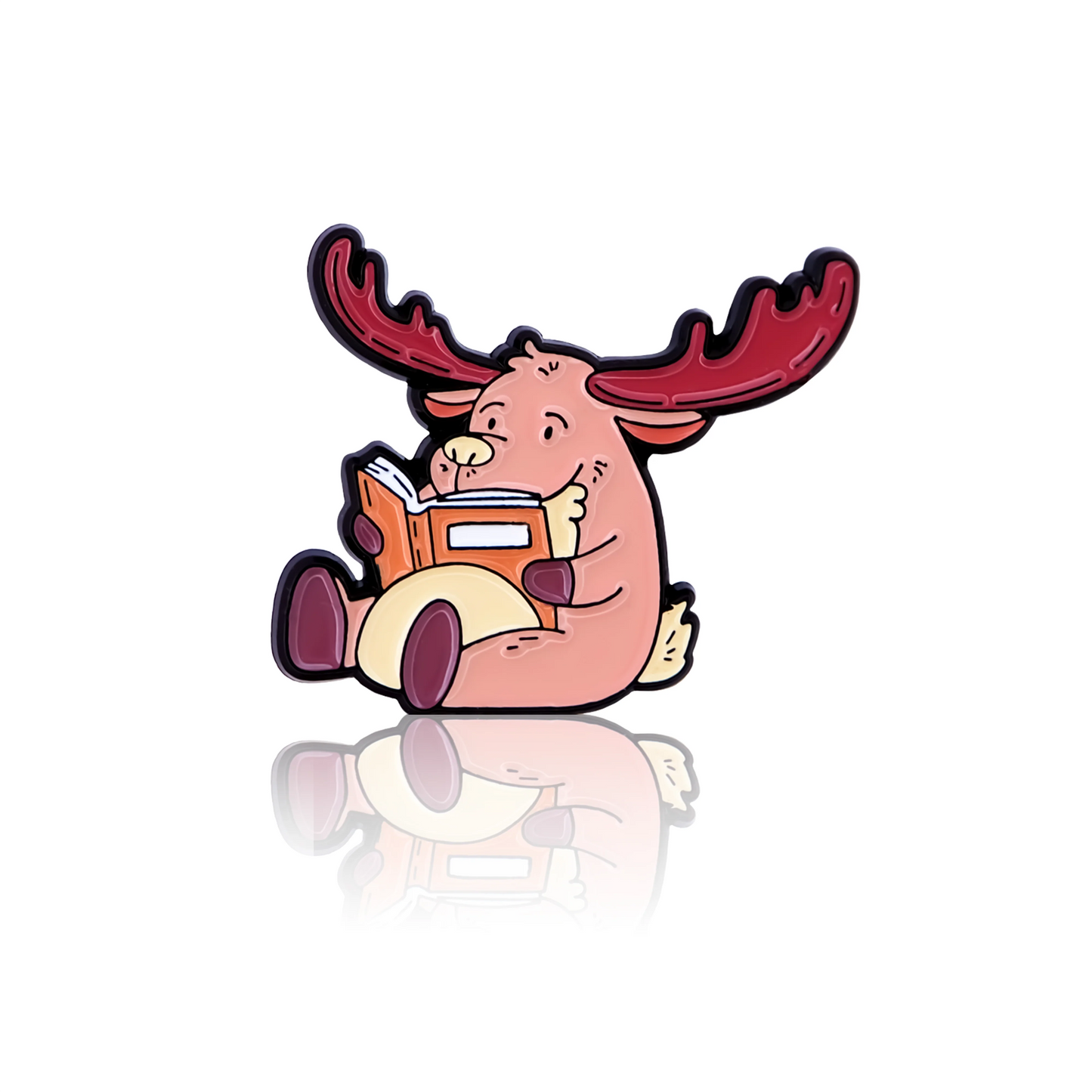 Cute moose is reading enamel pin