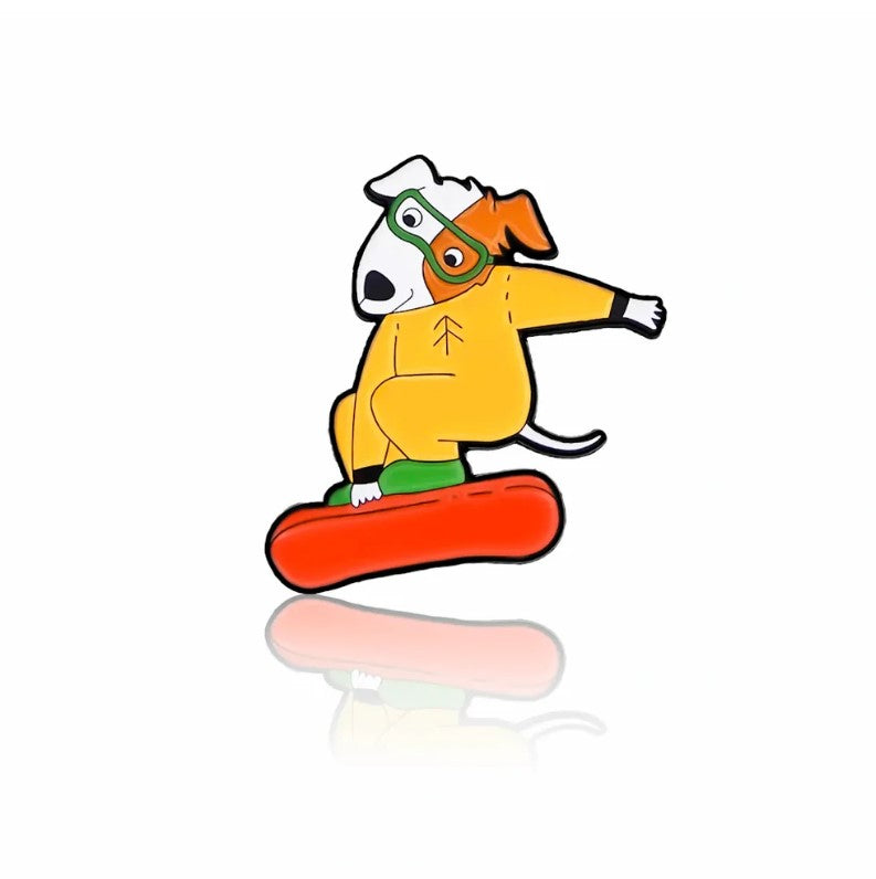 Russell Terrier on a snowboard