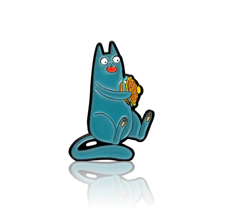 Cat eating a hamburger