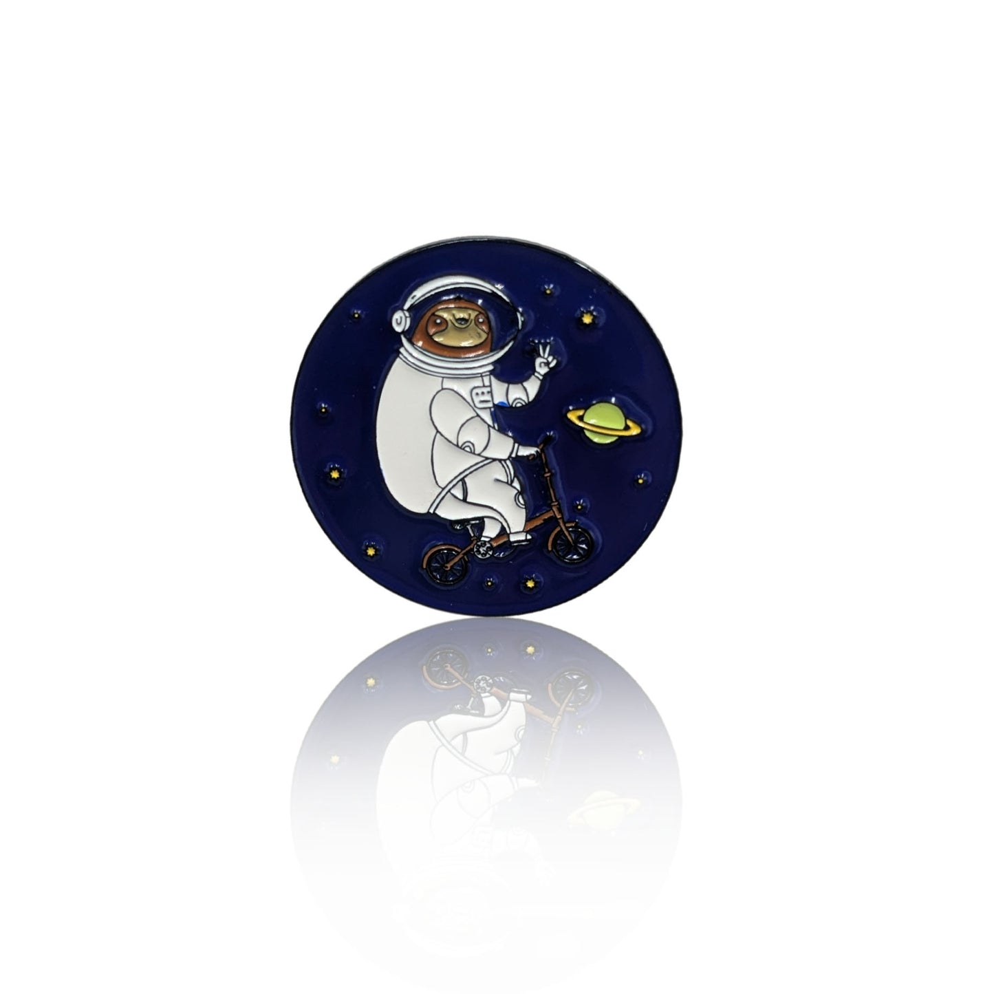 Astronaut Sloth on Bike Enamel Pin