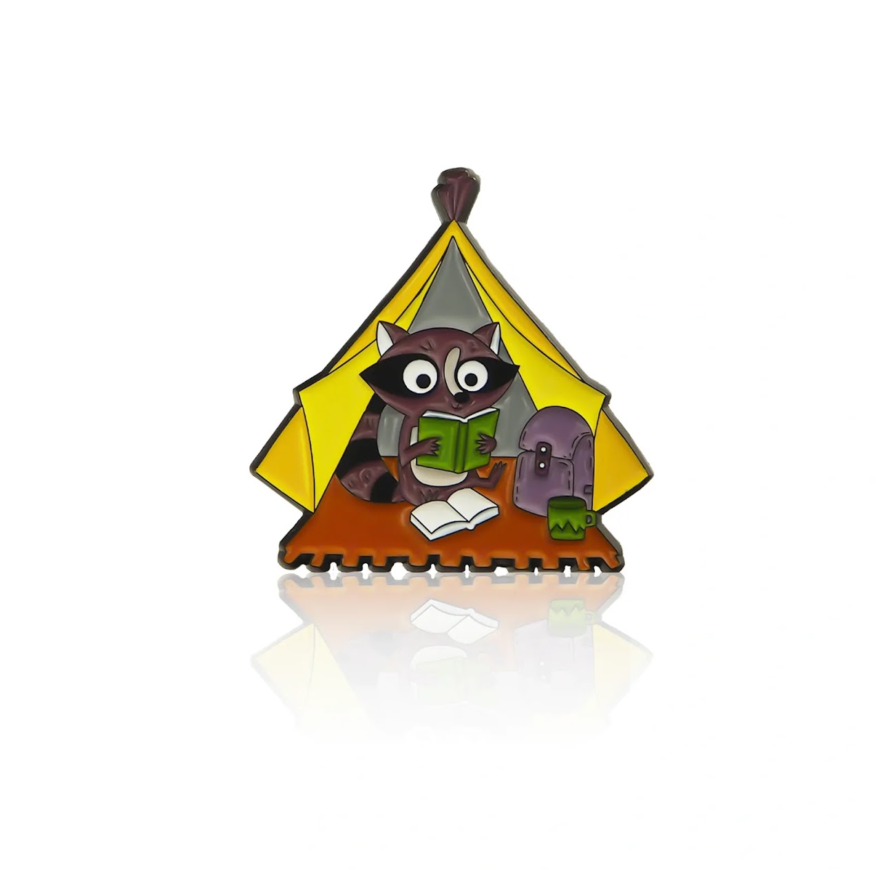 Camping Raccoon Reading a Book Enamel Pin