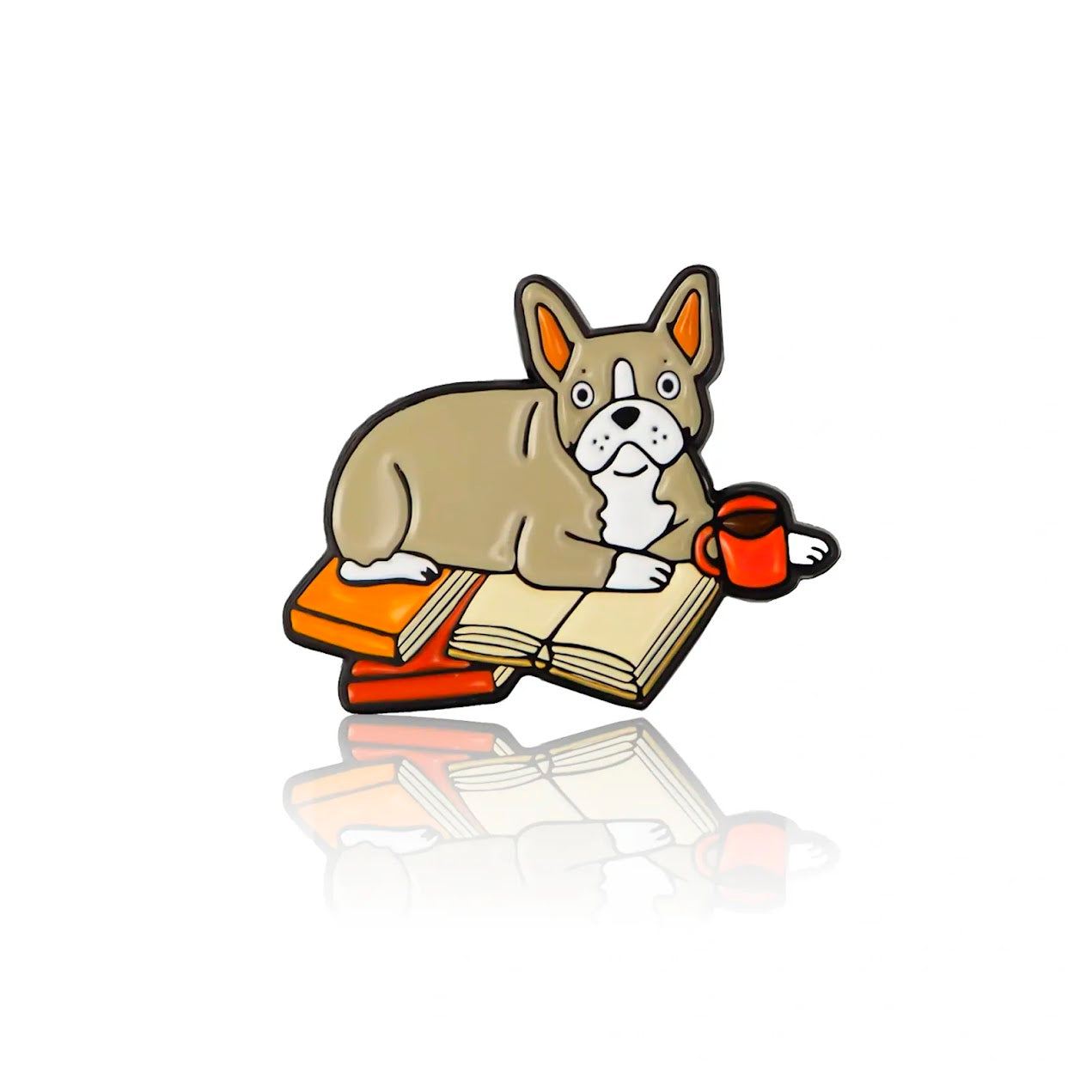 Cozy French Bulldog with Books enamel pin