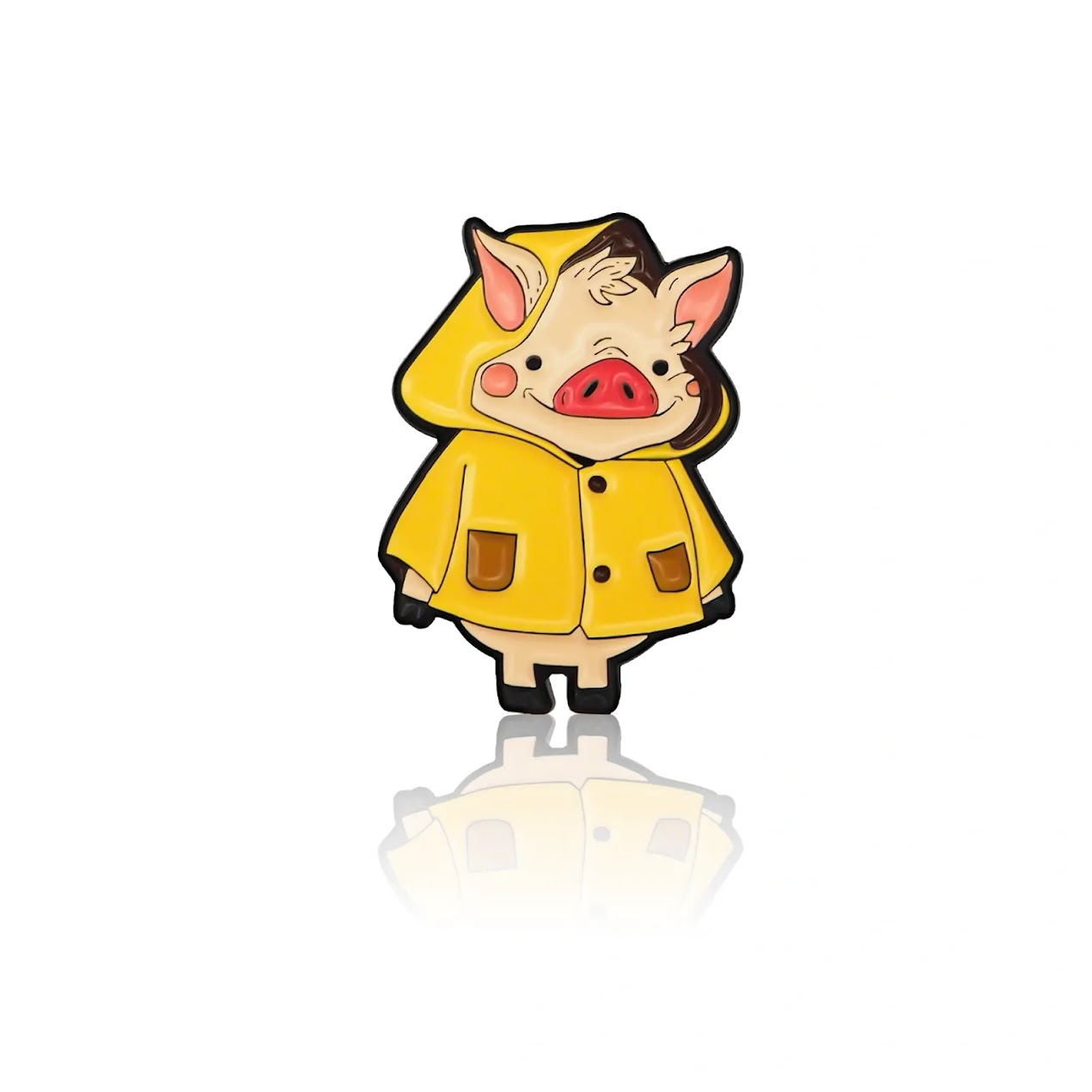 Enamel pin featuring Cute pink pig in raincoat