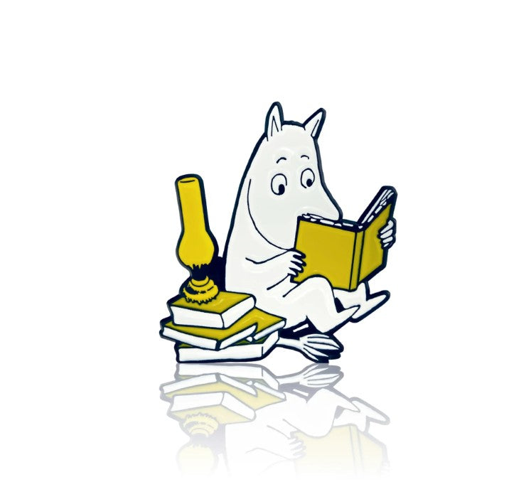 Moomintroll reading a book enamel pin