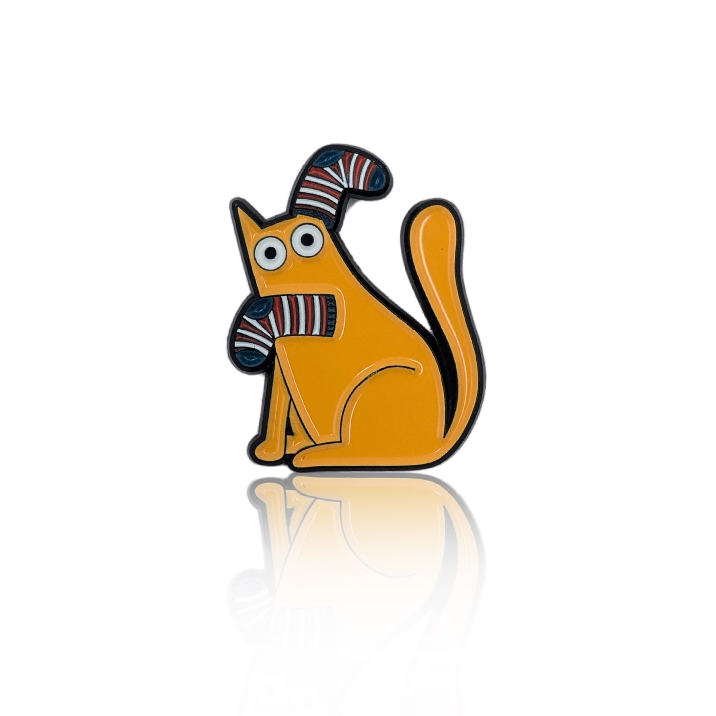 Yellow cat in socks enamel pin