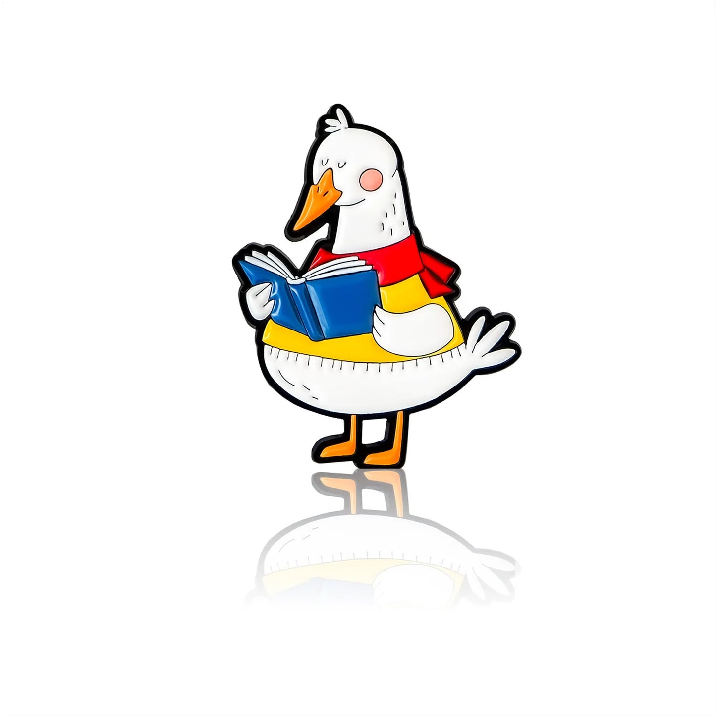 Snow goose with a book in scarf enamel pin