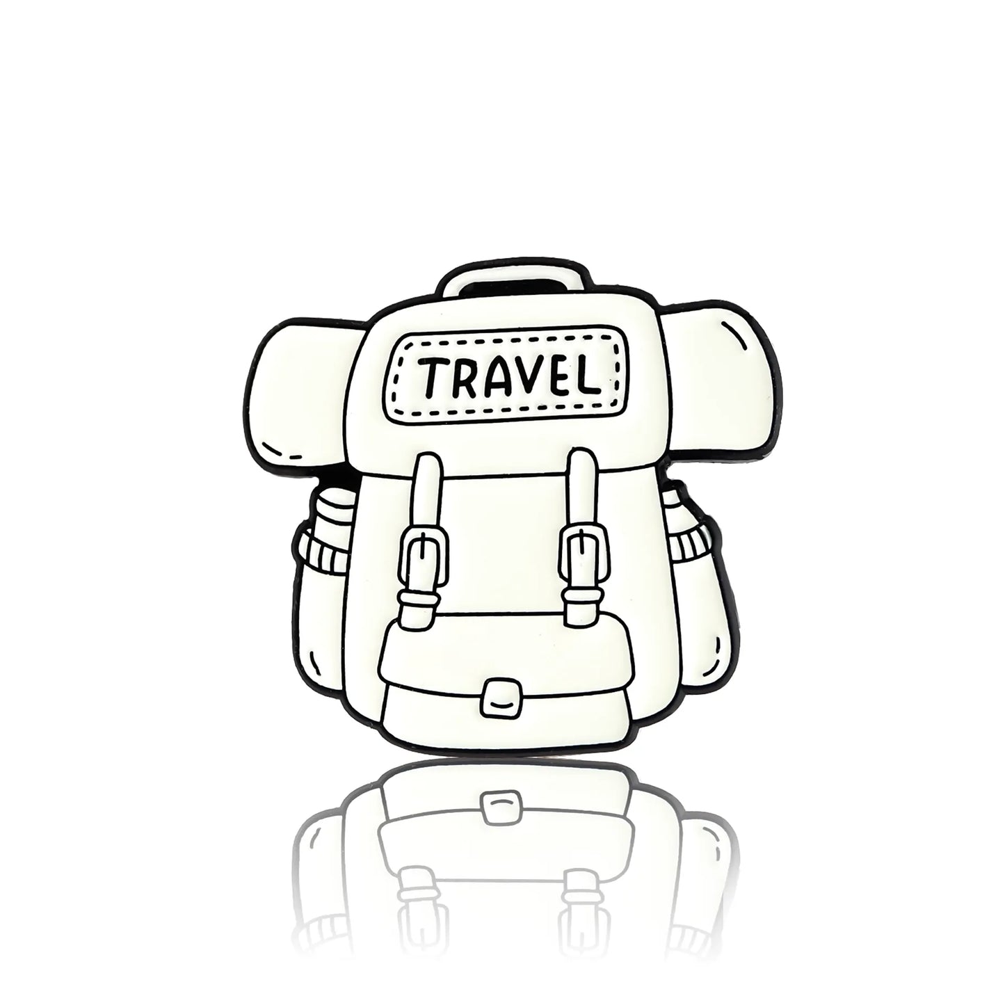 Black and white backpack with the inscription "Travel".
