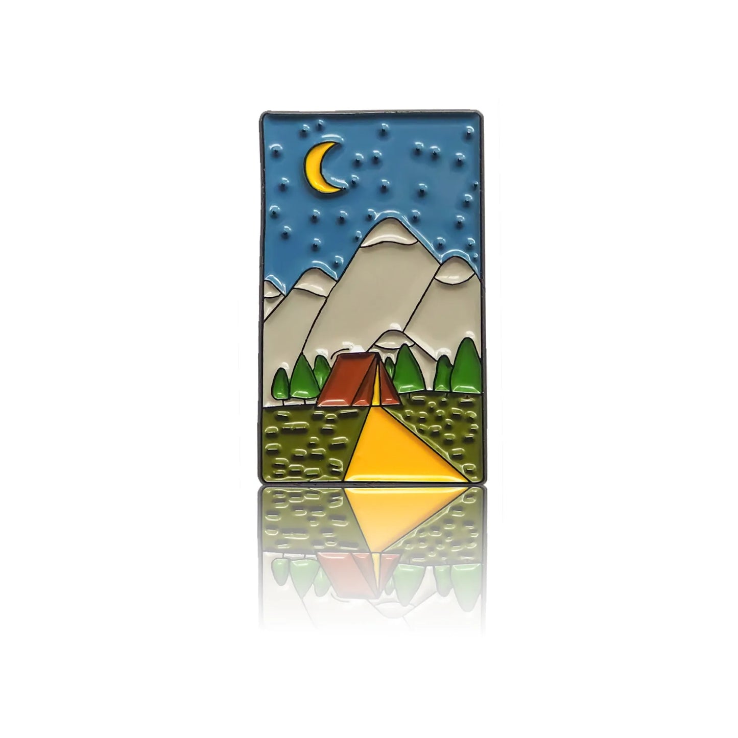 Tent in the forest in the mountains, starry sky enamel pin
