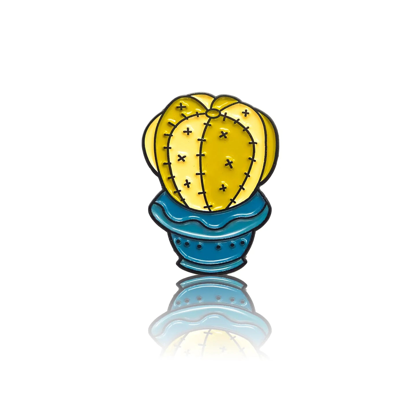 Yellow cactus in a blue pot enamel pin