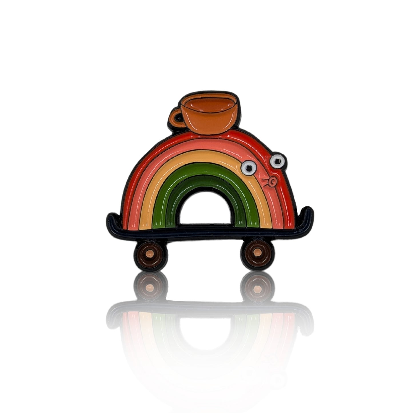 Cup of coffee on a rainbow enamel pin, LGBTQ