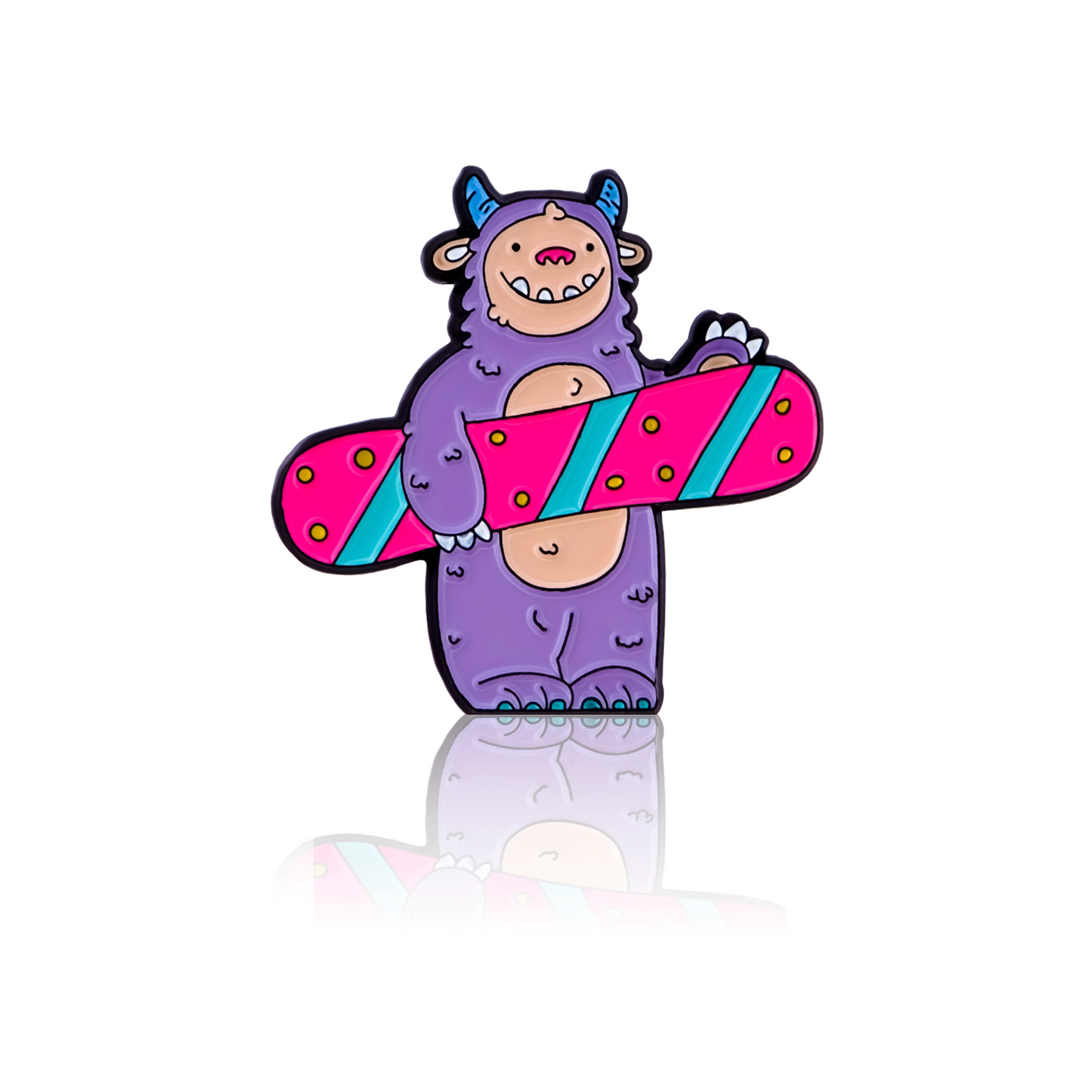 Enamel pin, design: yeti snowboarder.