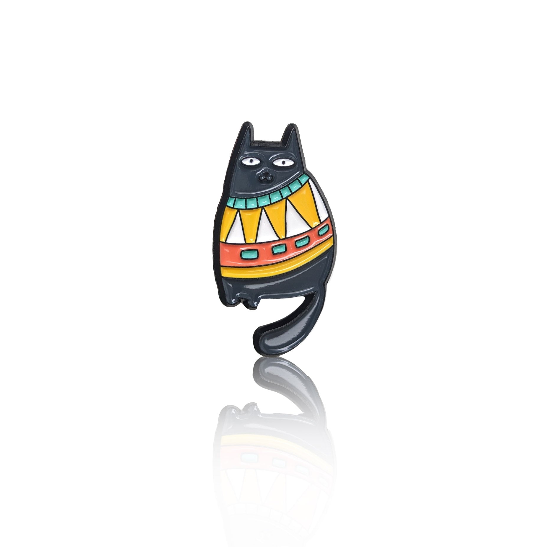 Black cat in sweater enamel pin