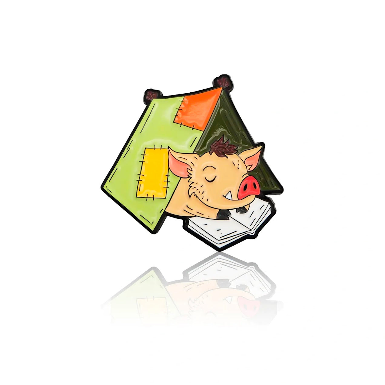 Cute pig is reading book in a tent enamel pin