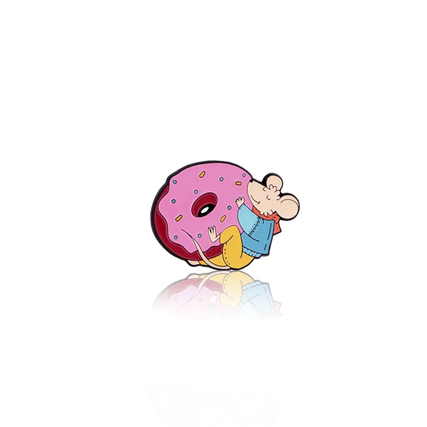 Mouse Hugging Donut Enamel Pin