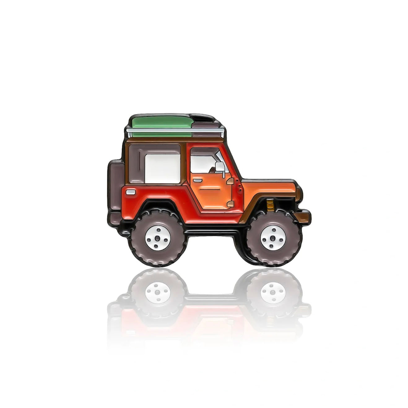 Off-road Jeep enamel pin 32mm orange 4x4 design by PINBOX