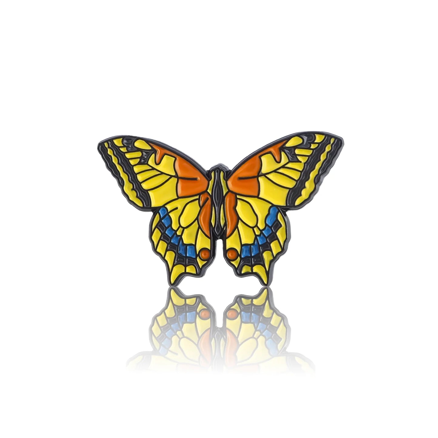 Enamel pin, colorful butterfly design.