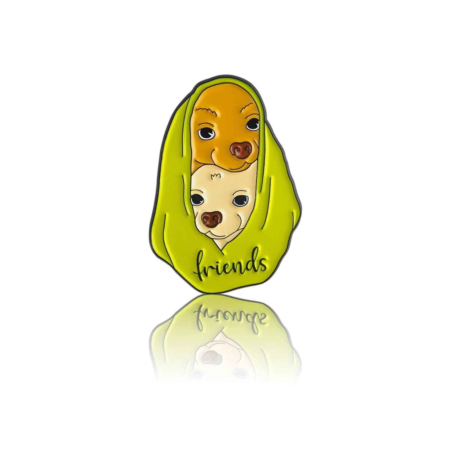 Enamel pin, dog friendship design.