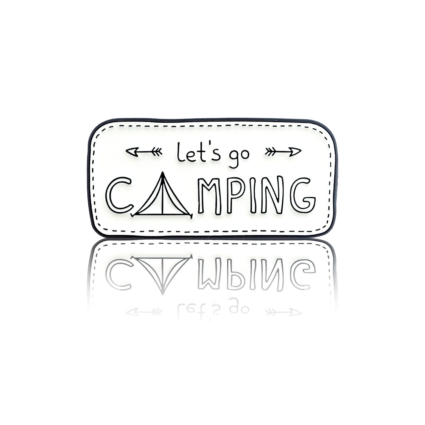 Sign with the inscription "Let's go camping" with a drawing of a tent