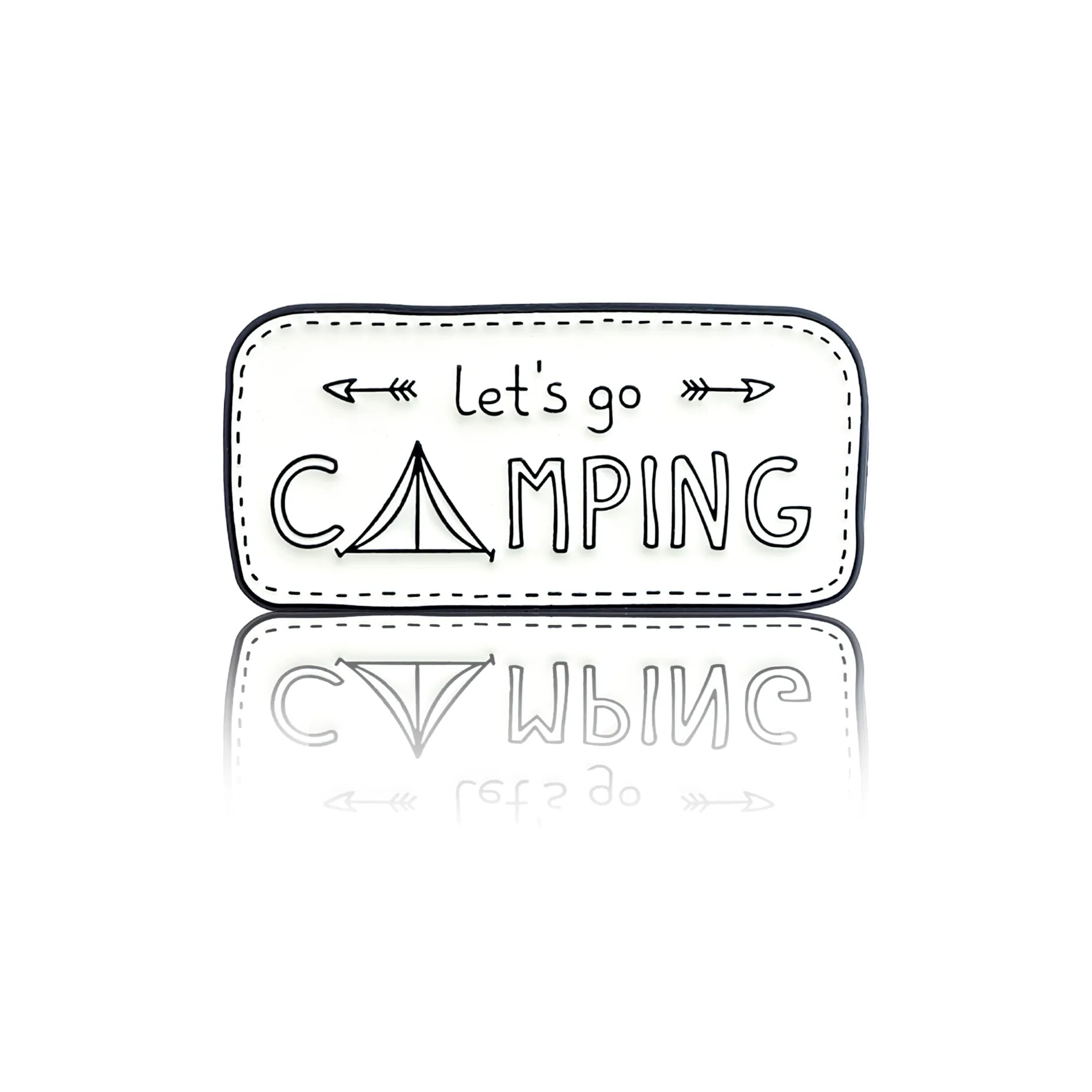 Sign with the inscription "Let's go camping" with a drawing of a tent