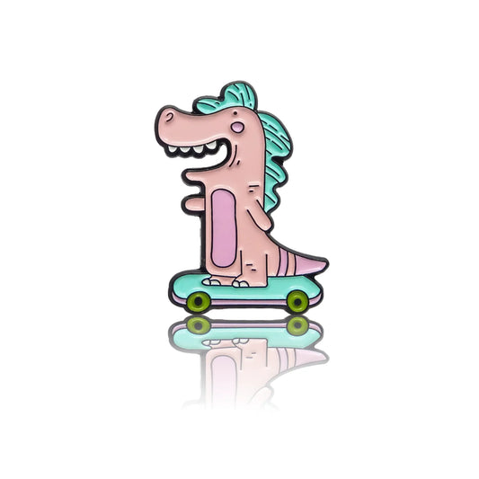 Little pink dinosaur on a skateboard