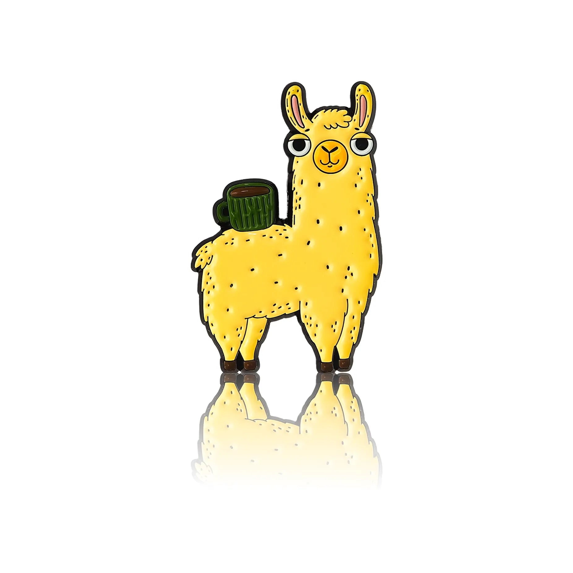 Lama with a cup of coffee