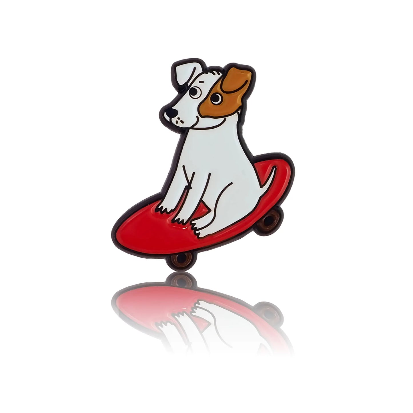 Jack Russell terrier on a red skateboard