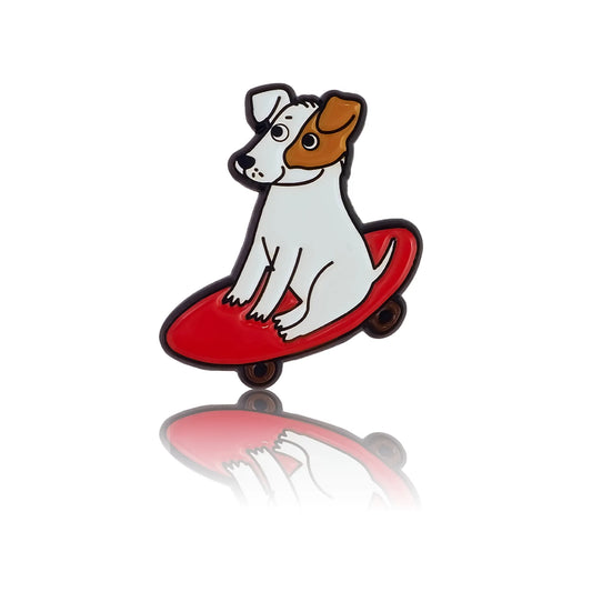 Jack Russell terrier on a red skateboard