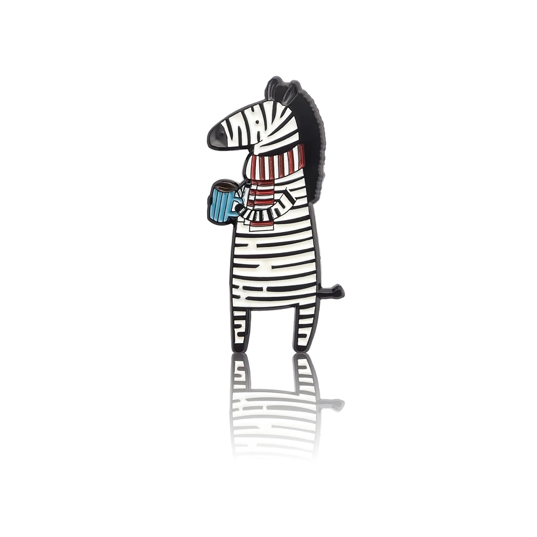 Zebra in a scarf with a cup of coffee