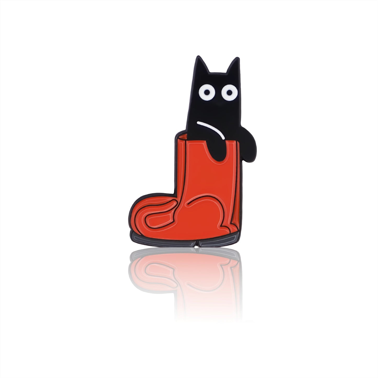 Enamel pin, design with a black cat in a boot.