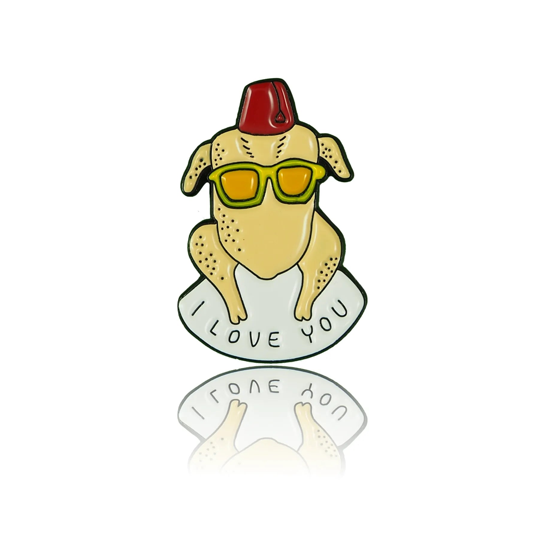 Turkey with a hat, glasses, and the inscription "I love you"