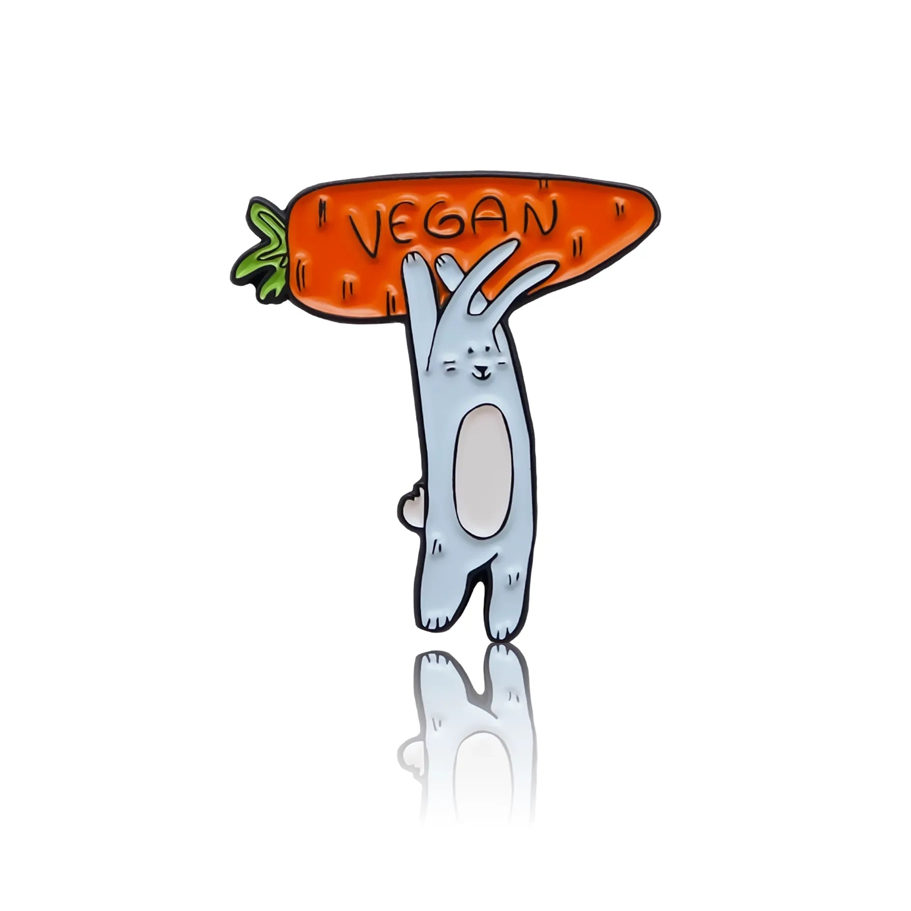 Rabbit holding a carrot with a vegan sign